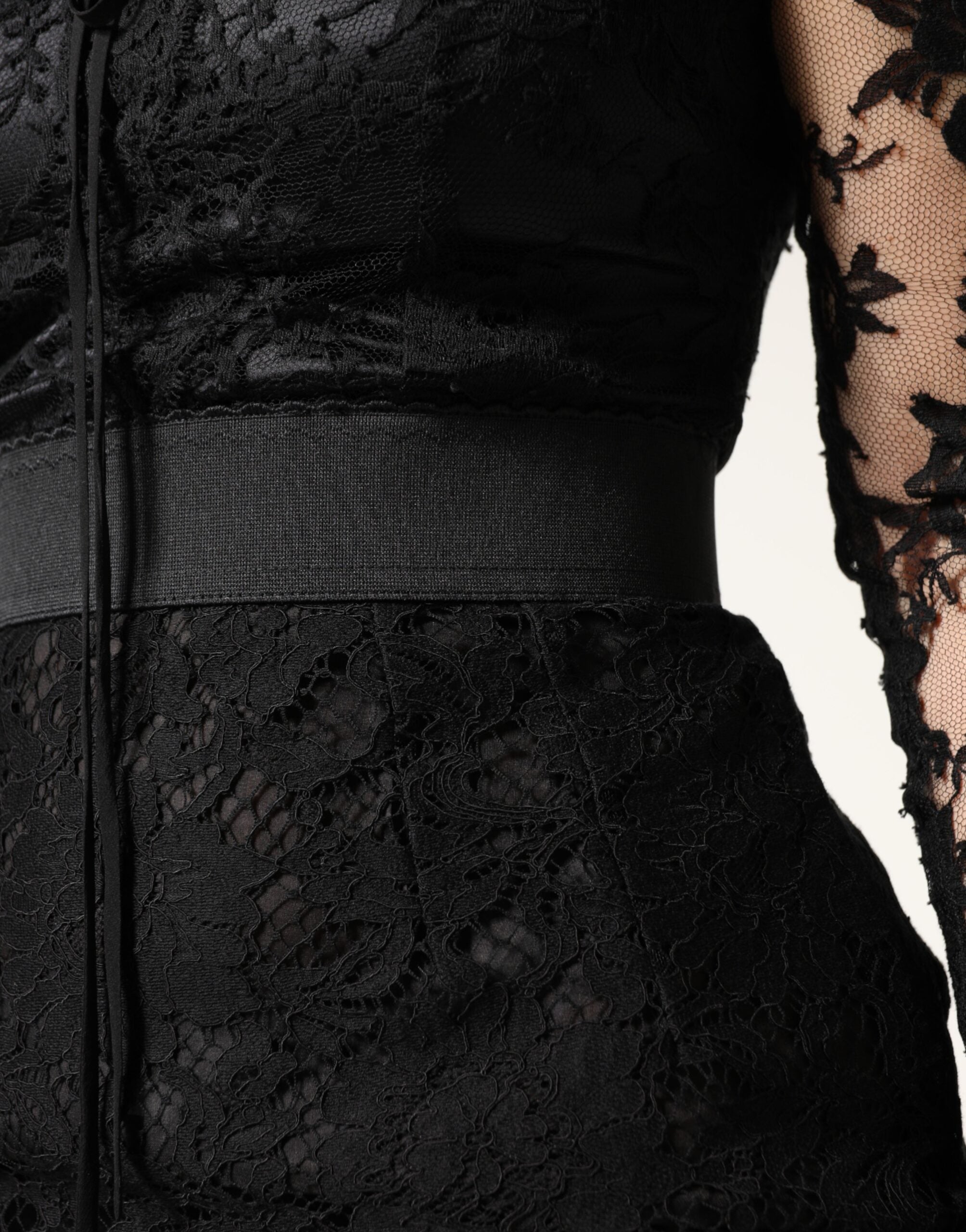 Black Lace Trim Cotton Sheath Midi Dress