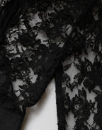 Black Lace Trim Cotton Sheath Midi Dress