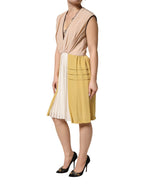 Multicolor Silk Deep V-neck Sleeveless Knee Length Dress