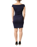 Blue Viscose Embellished Off Shoulder Mini Dress