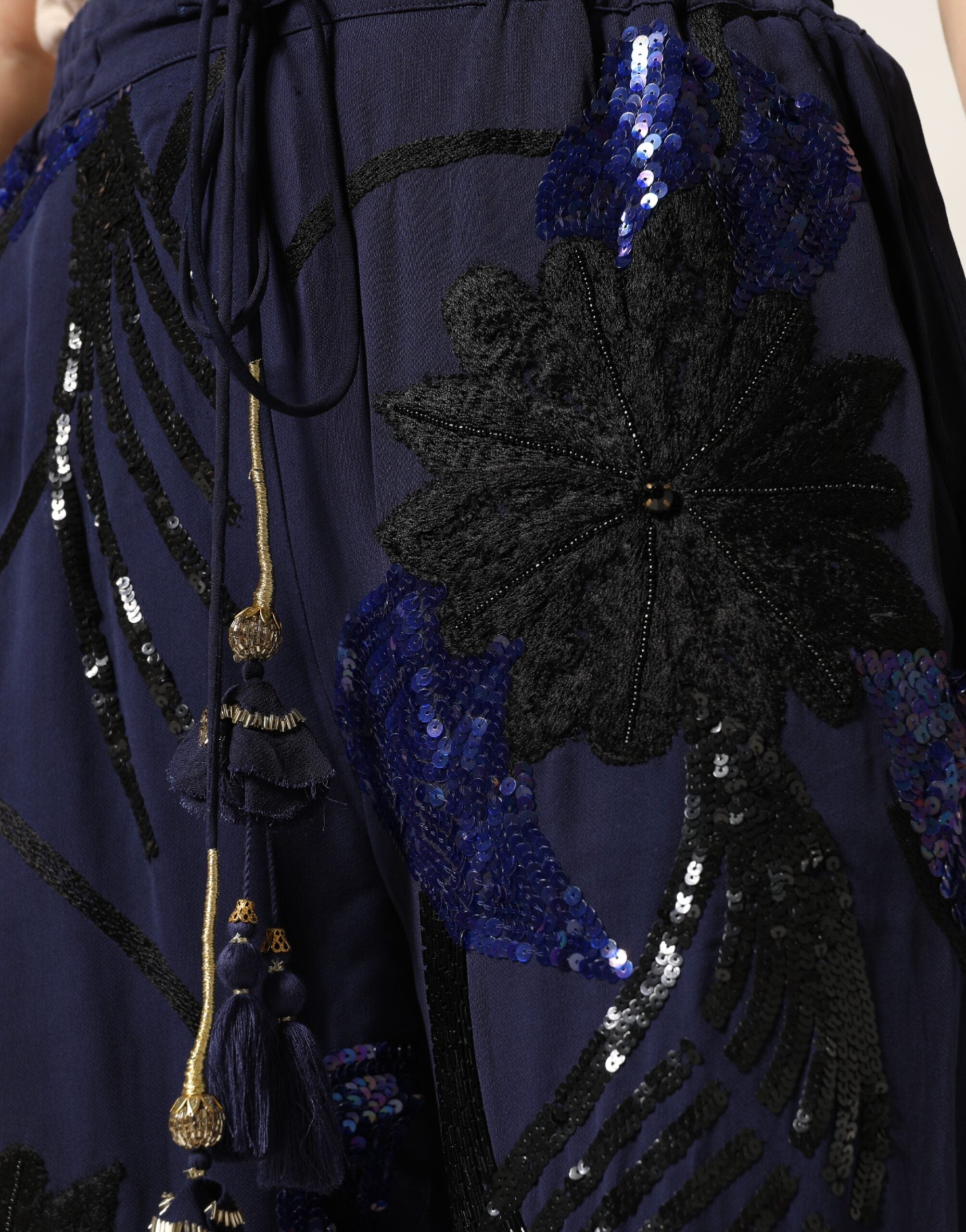 Blue Sequined Tapered Trouser Pants