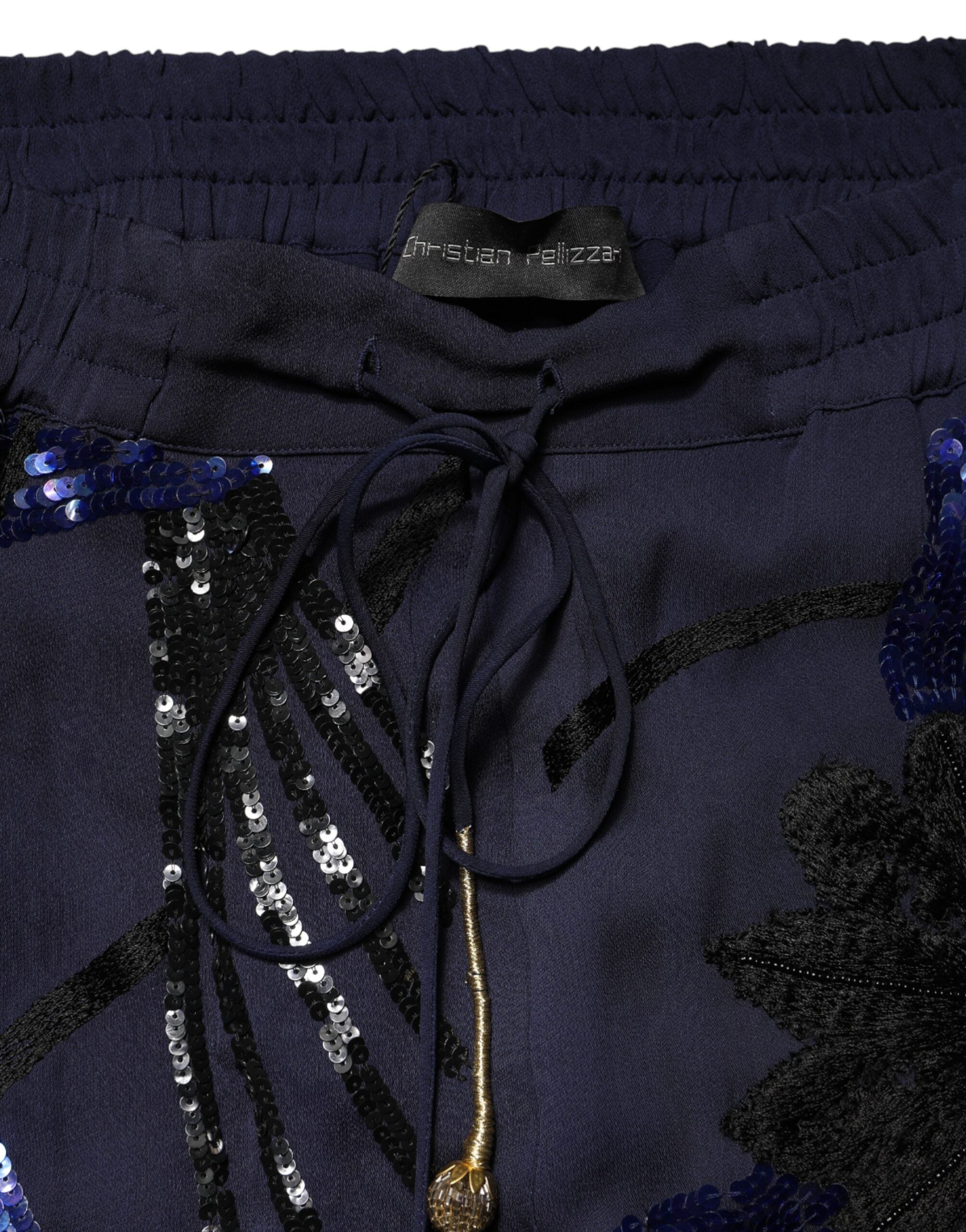 Blue Sequined Tapered Trouser Pants