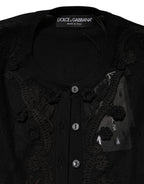 Black Sheer Button Down Cardigan Sweater