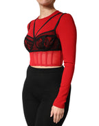 Red Black Nylon Bralette-Style Cropped Top