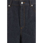 Blue Cotton Casual Pants