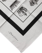 White Crown Cotton Square Foulard Scarf