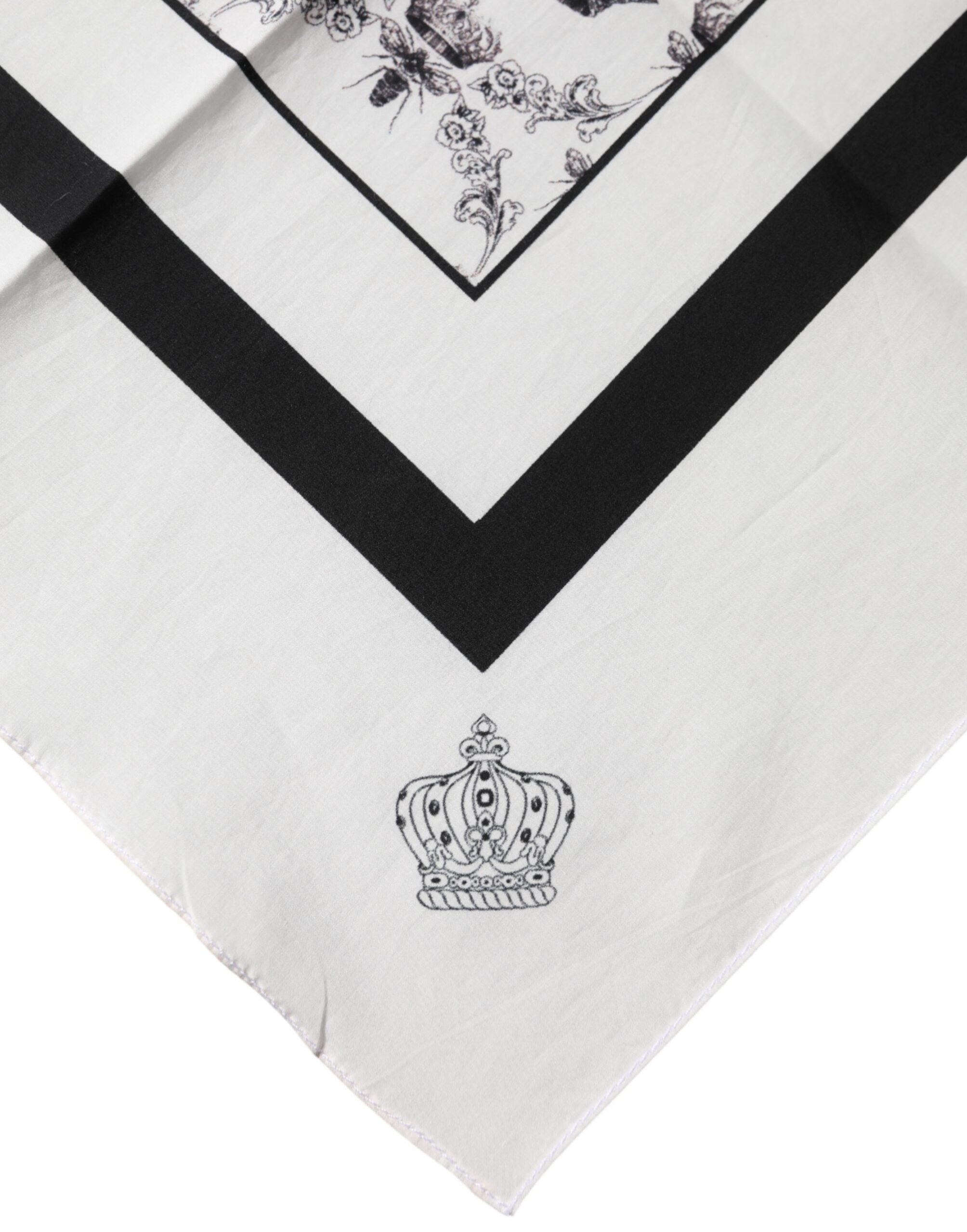 White Crown Cotton Men Square Foulard Scarf
