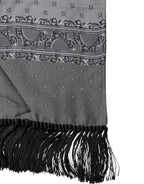 Gray Patterned Fringes Neck Foulard Scarf