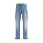 Blue Cotton Straight-Leg Jeans