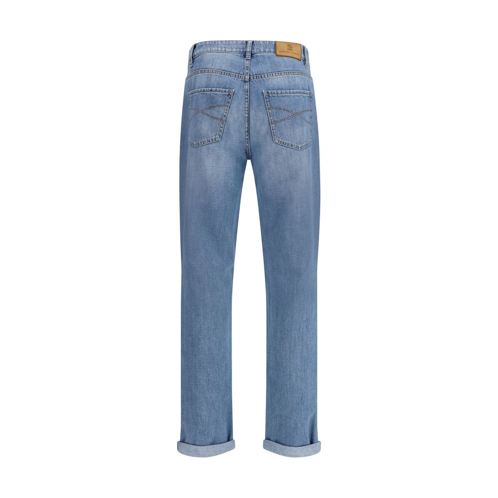 Blue Cotton Straight-Leg Jeans