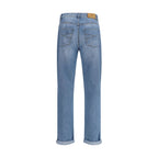 Blue Cotton Straight-Leg Jeans