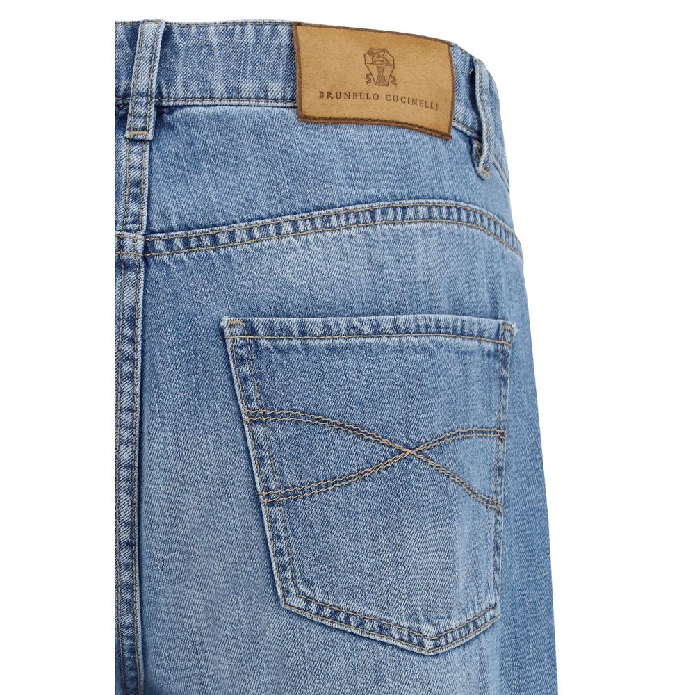 Blue Cotton Straight-Leg Jeans