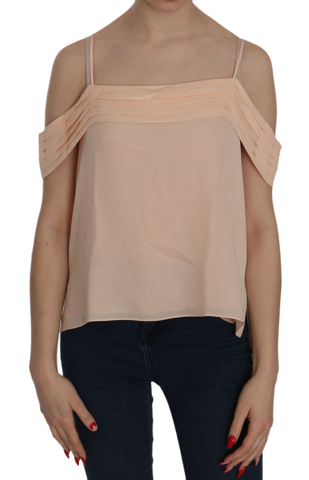 Orange Off Shoulder Strap Square Neck Top Blouse