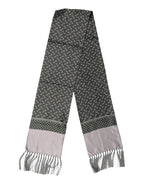 Gray Patterned Fringes Neck Foulard Scarf