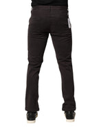 Dark Brown Cotton Stretch Skinny Mid Waist Men Trouser Pants