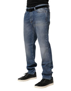 Blue Washed Mid Waist Straight Men Denim Trouser Jeans