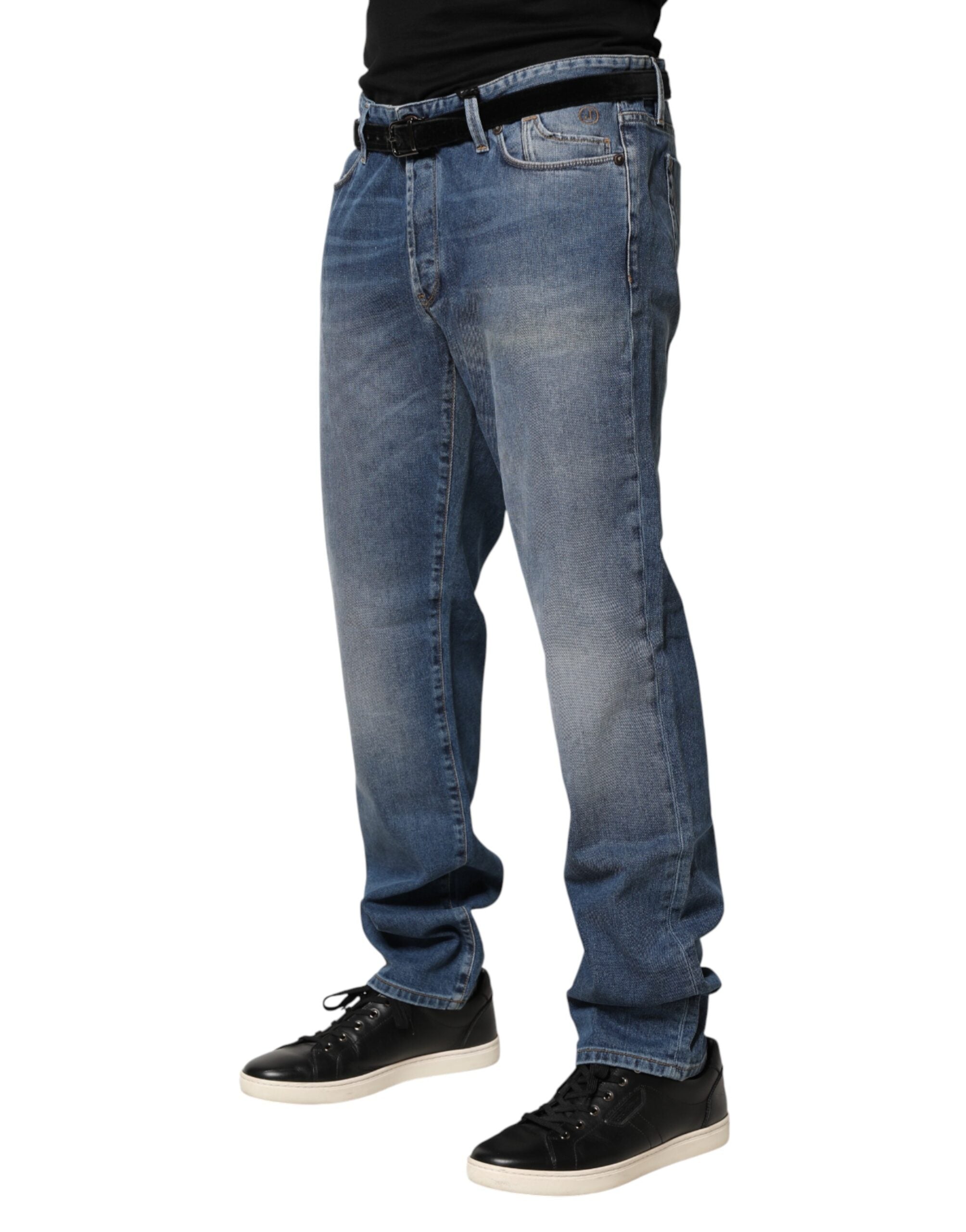 Blue Washed Mid Waist Straight Men Denim Trouser Jeans