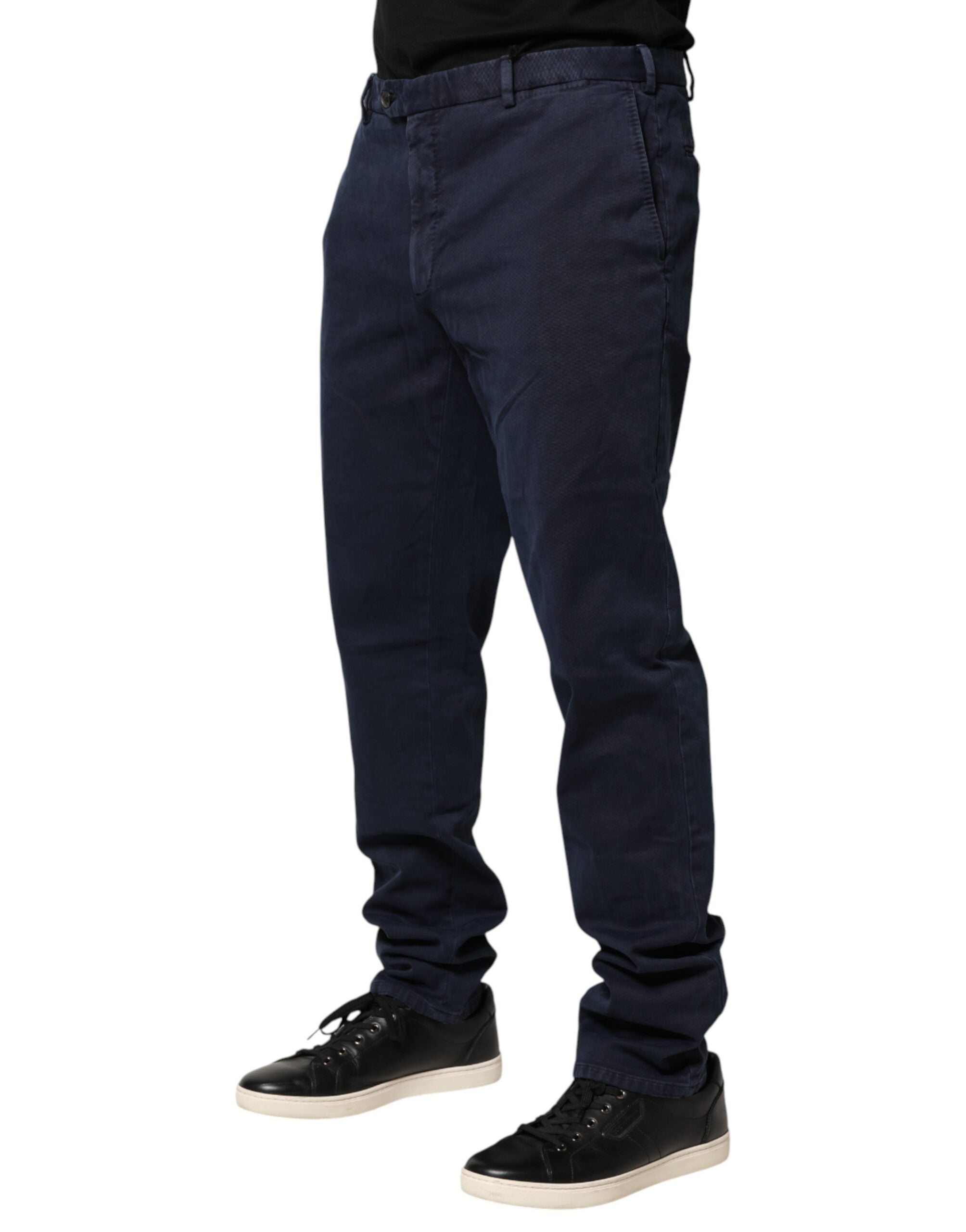 Dark Blue Mid Waist Skinny Chino Trouser Pants