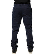 Dark Blue Mid Waist Skinny Chino Trouser Pants