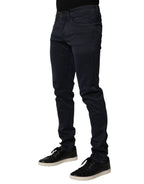 Black Mid Waist Cotton Skinny Denim Men Trouser Jeans