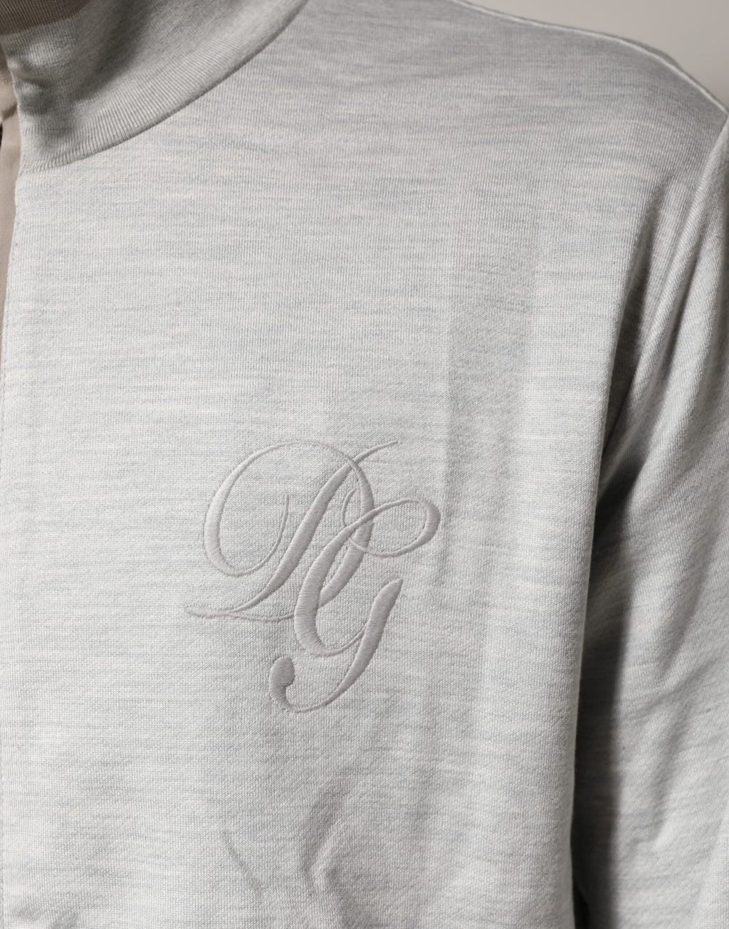 Light Gray Cotton Zipped Cardigan Sweater