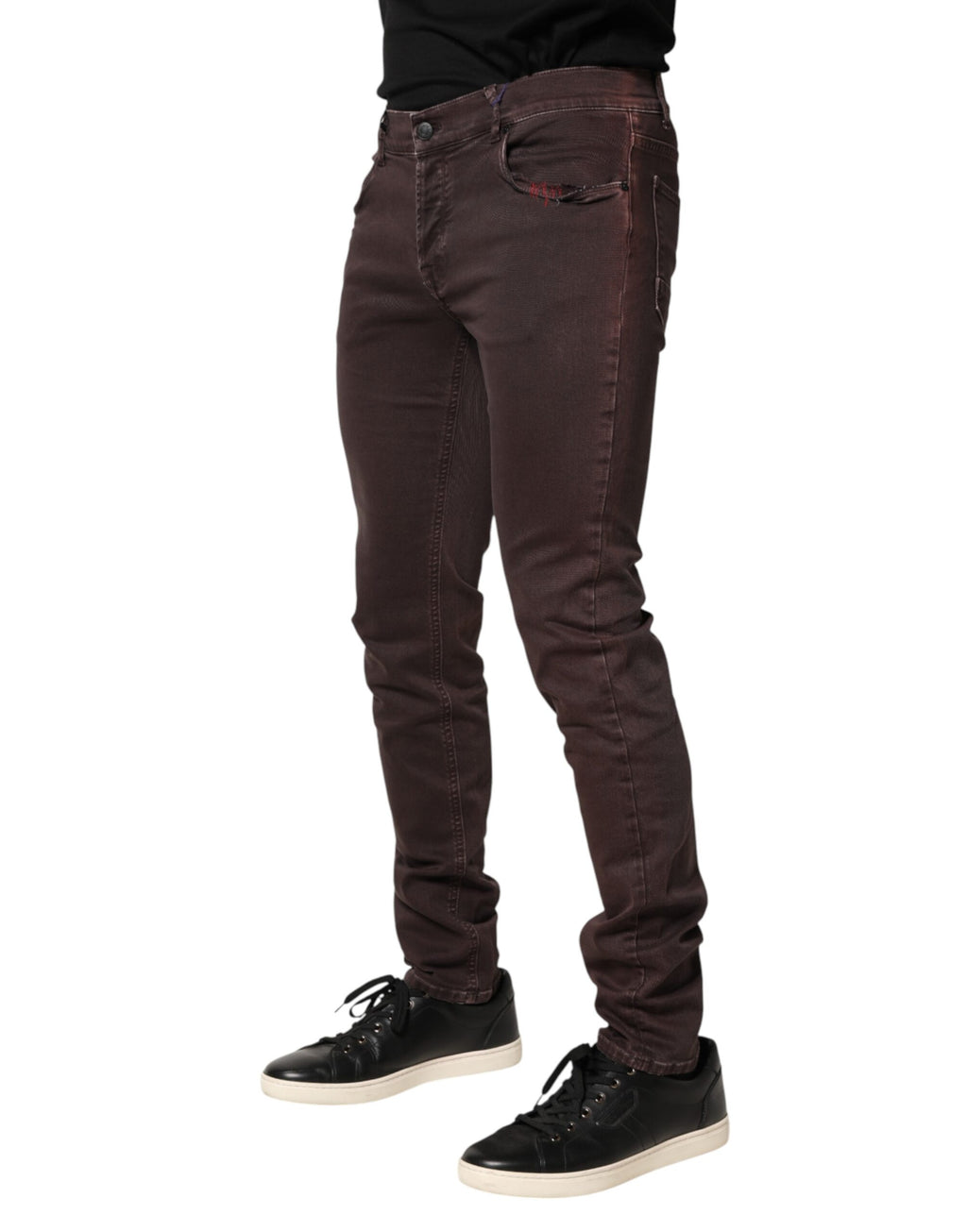 Brown Cotton Mid Waist Skinny Men Denim Jeans