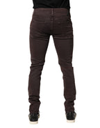 Brown Cotton Mid Waist Skinny Men Denim Jeans