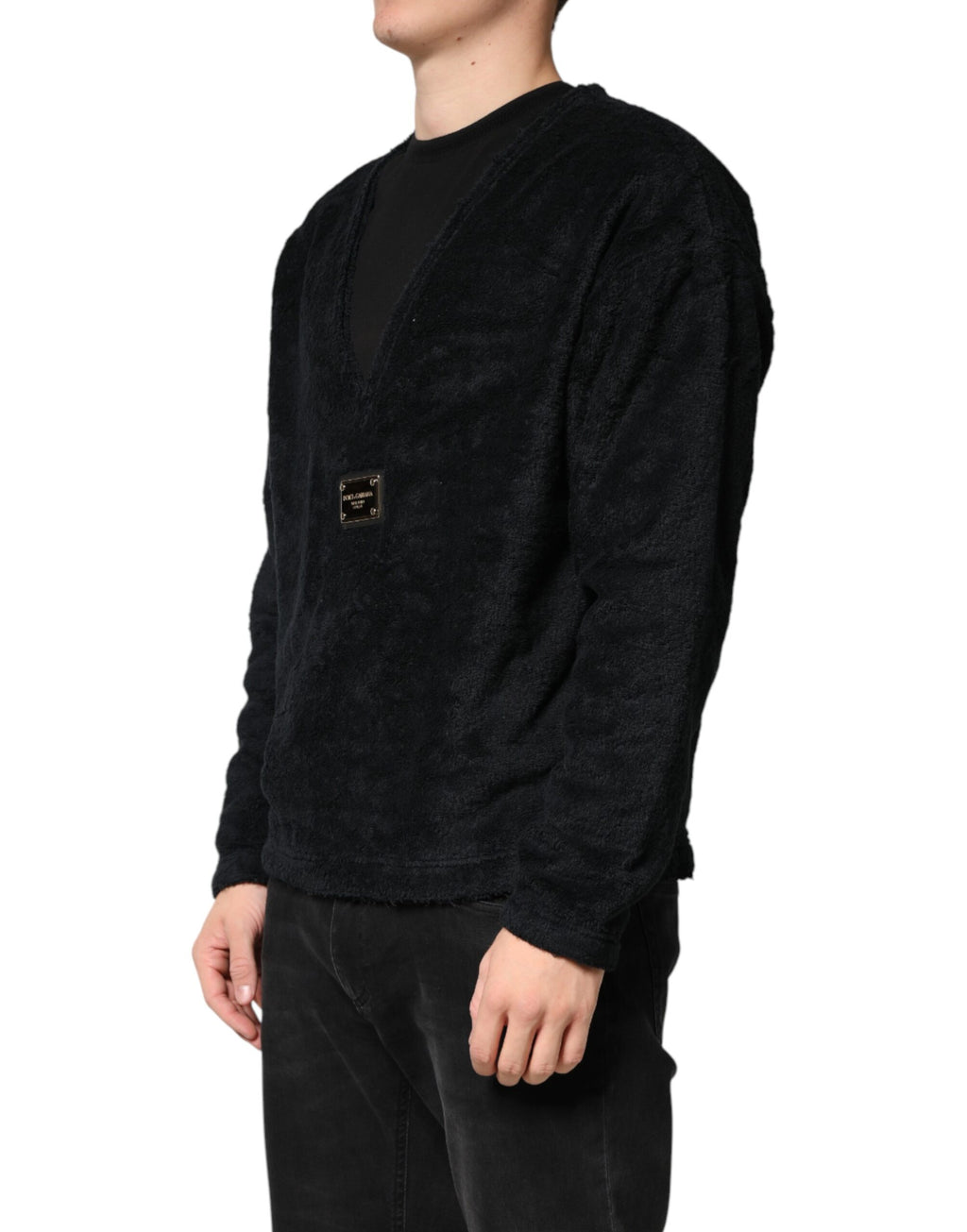 Black Cotton V-Neck Men Sweatshirt Sweater