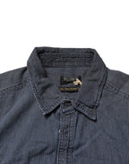 Blue White Button Down Long Sleeves Men Denim Shirt