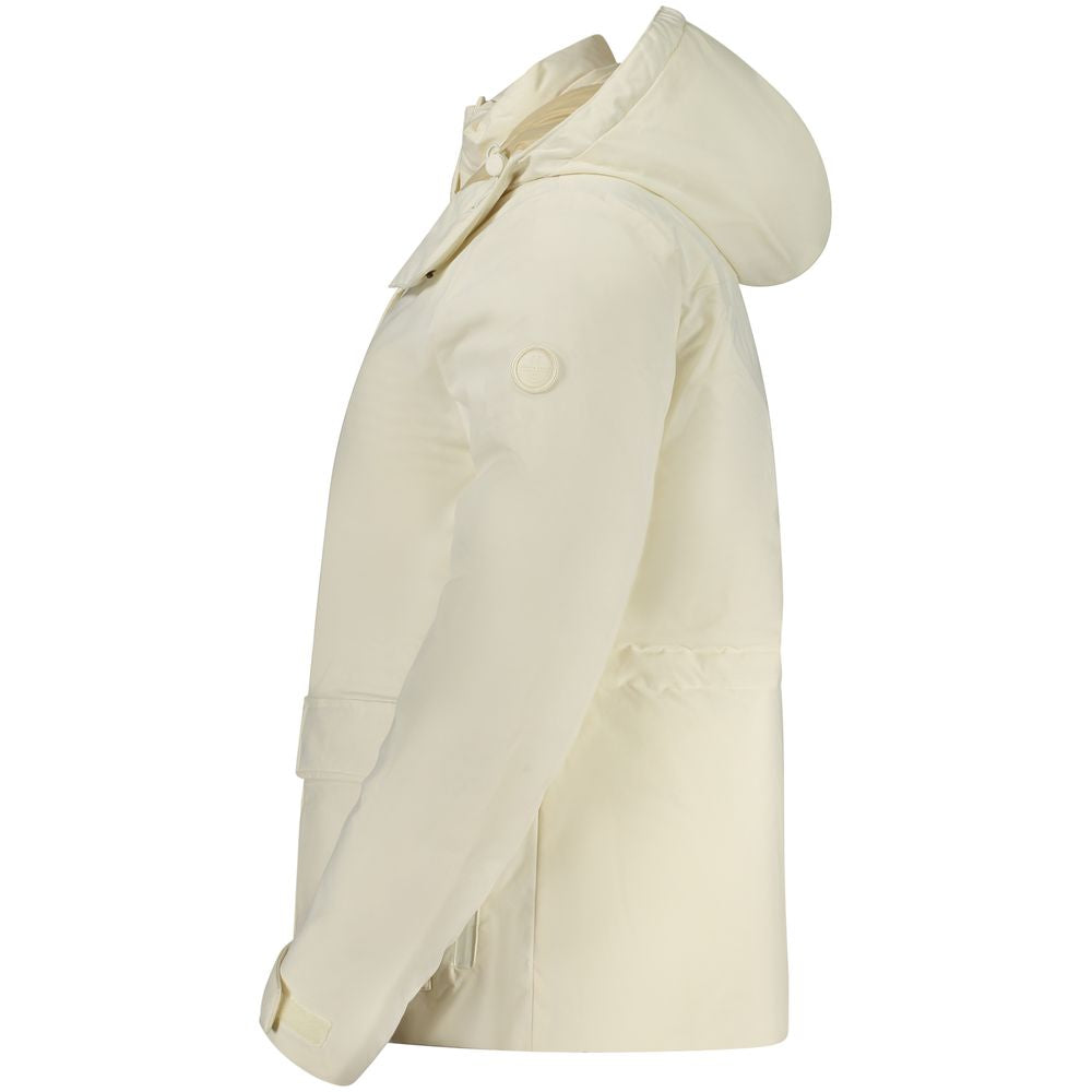 White Polyester Women Parka Jacket