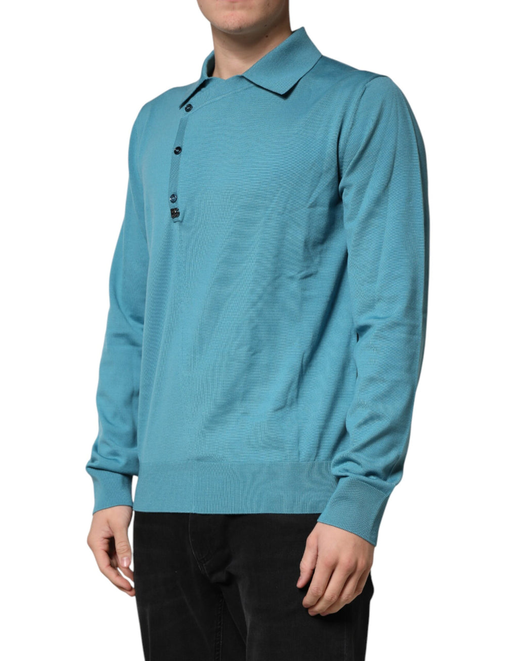 Teal Wool Collared Polo Pullover Sweater