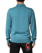 Teal Wool Collared Polo Pullover Sweater