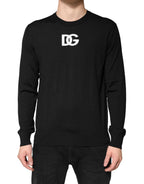 Black Wool DG Crew Neck Men Pullover Sweater
