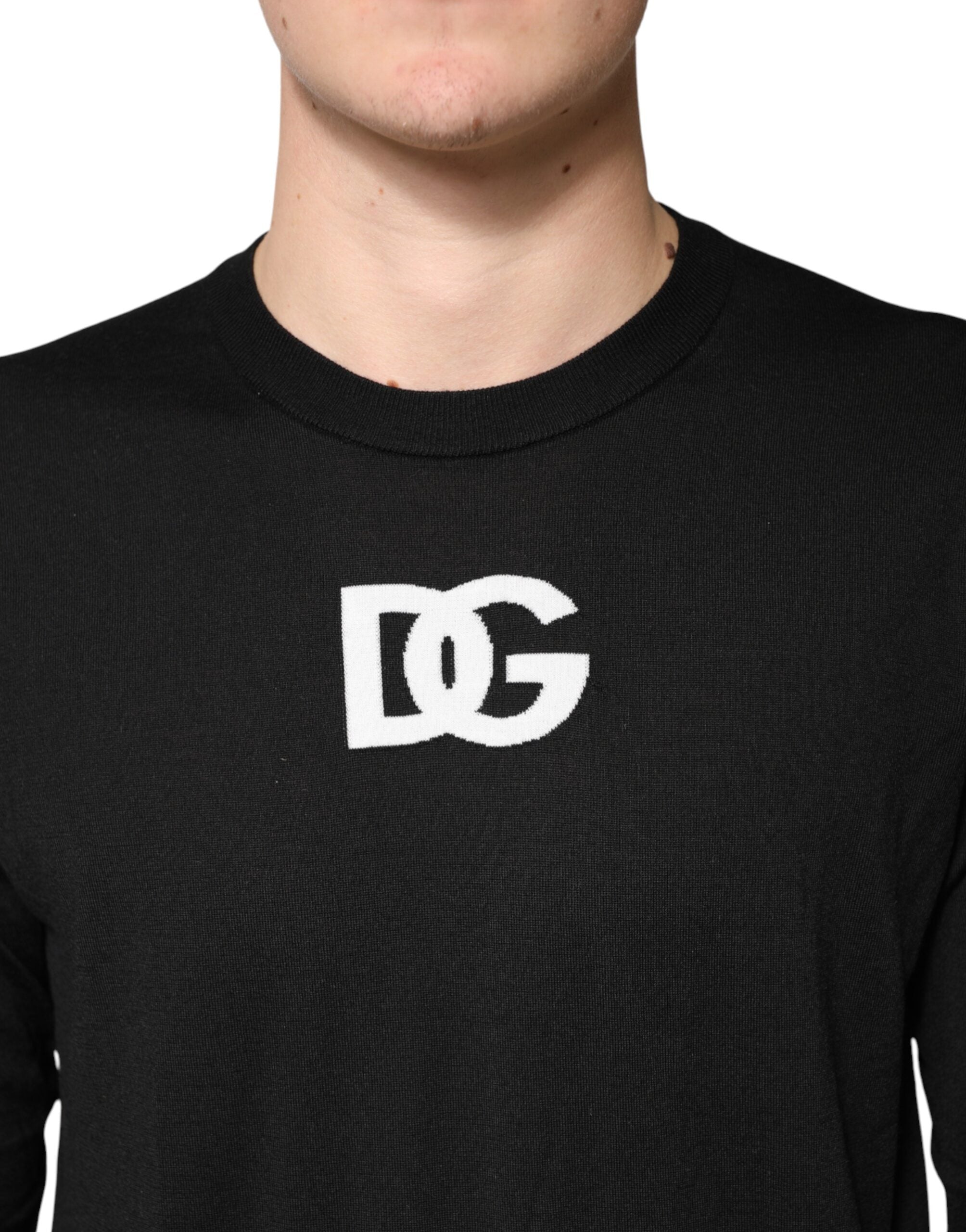 Black Wool DG Crew Neck Men Pullover Sweater