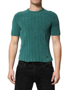 Dark Green Cotton Blend Men Crew Neck T-shirt