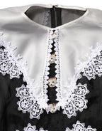 Black White Silk Macrame Lace Midi Dress