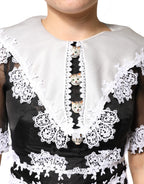 Black White Silk Macrame Lace Midi Dress