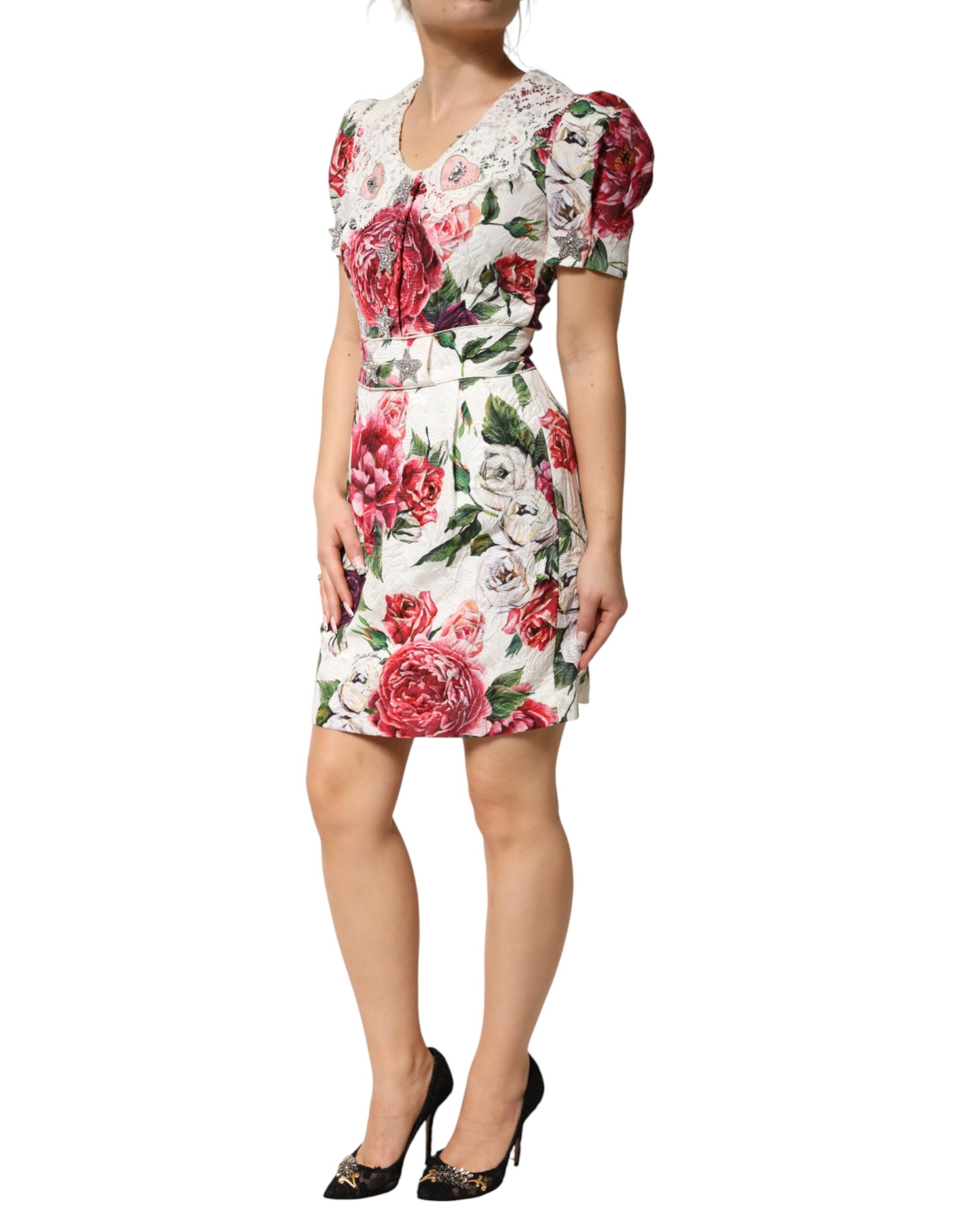 White Floral Embellished Sheath Mini Dress