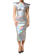 Silver Iridescent Bodycon Sheath Midi Dress