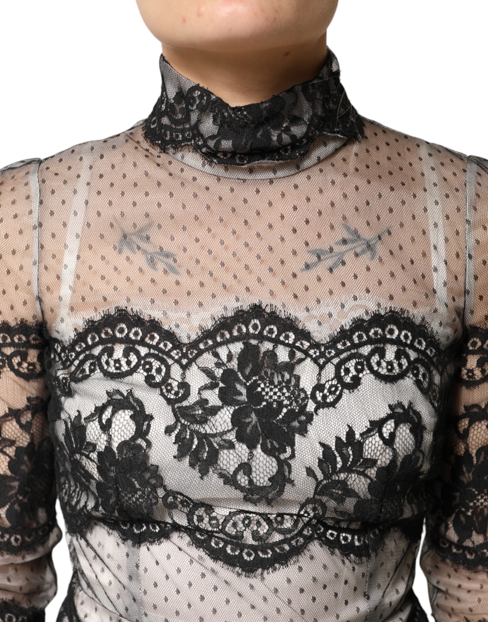 Black White Lace Silk Blend MaxiSheath Dress