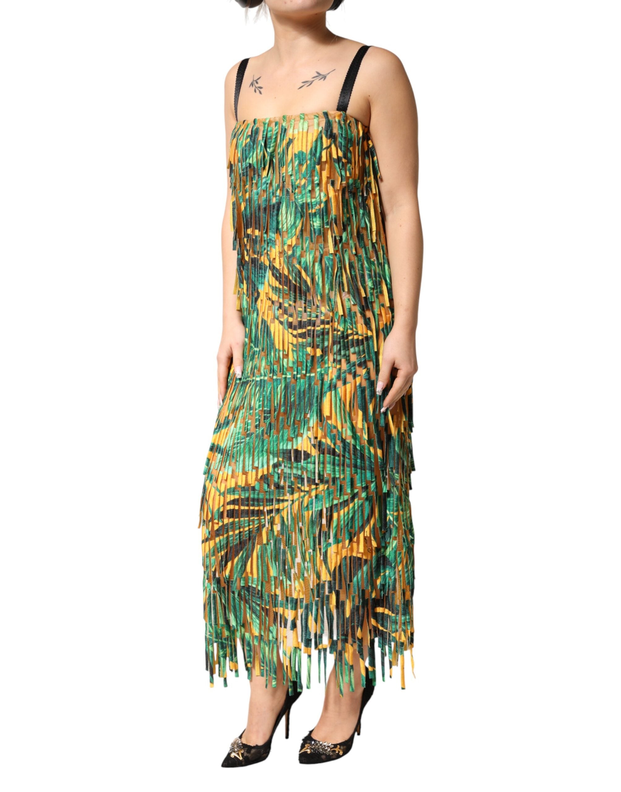 Multicolor Tropical Print Fringe Maxi Dress