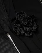 Black Sheer Yoke Rosette Sheath Midi Dress