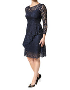 Blue Lace Ruffle A-line Knee Length Dress