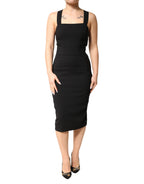 Black Square Neck Sleeveless Midi Dress