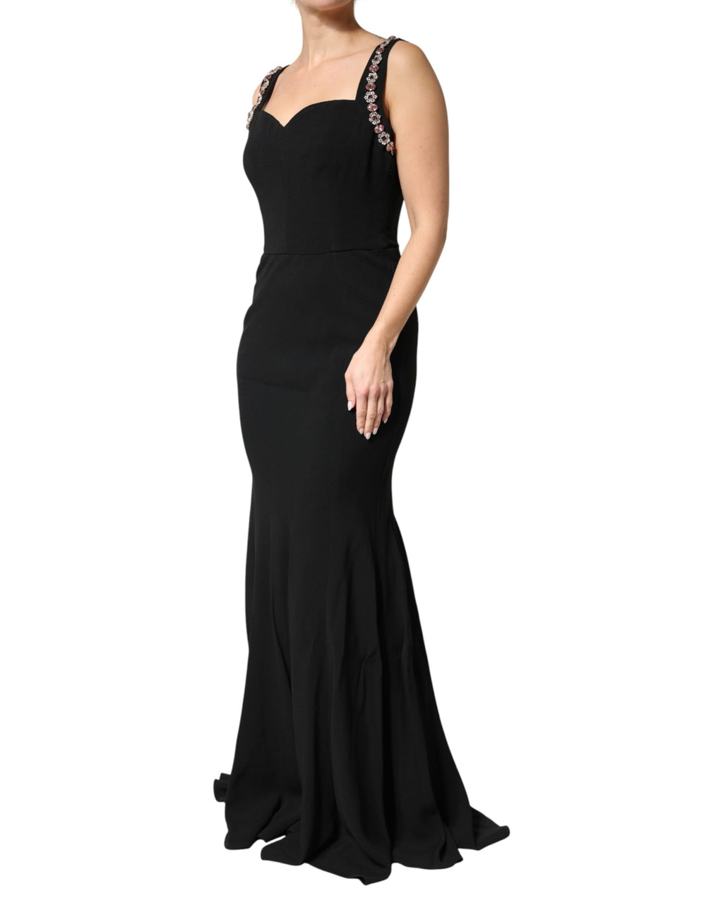 Black Embellished Bodycon Long Gown Dress
