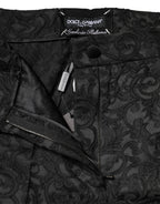 Black Floral Brocade High Waisted Trouser Pants