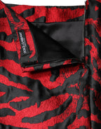 Black Red Jacquard High Waist Mini Skirt