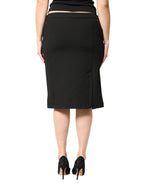 Black Polyester Pencil Cut Knee Length Women Skirt
