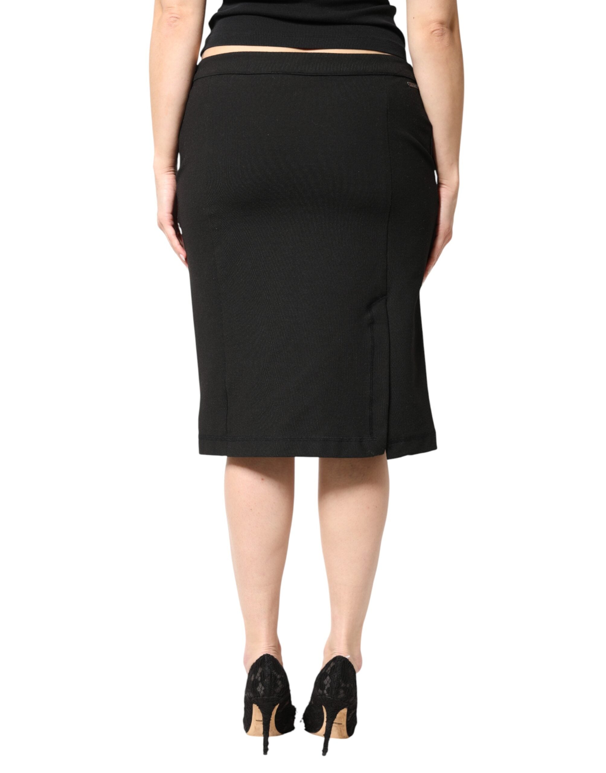 Black Polyester Pencil Cut Knee Length Women Skirt