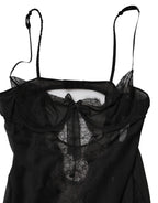 Black Silk Floral Lace Chemise Lingerie Top